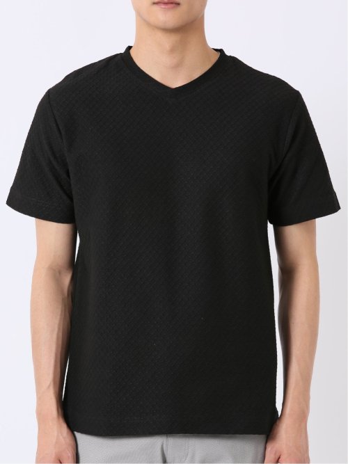 ループ ジャガード Vネック 半袖 Tシャツ