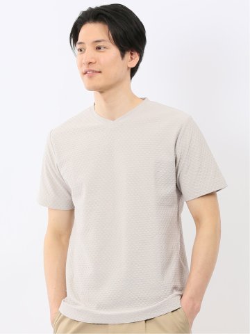 ループ ジャガード Vネック 半袖 Tシャツ