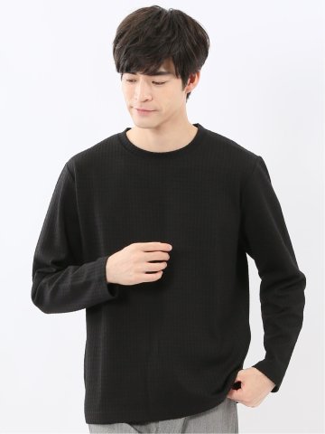 千鳥ジャガード クルーネック長袖Tシャツ