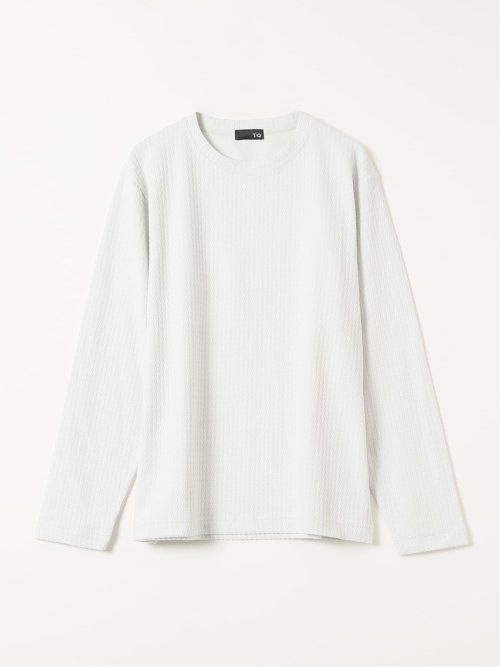 Tシャツ メンズ 長袖 ストレッチ クルーネック 綿混 千鳥格子 ジャガード