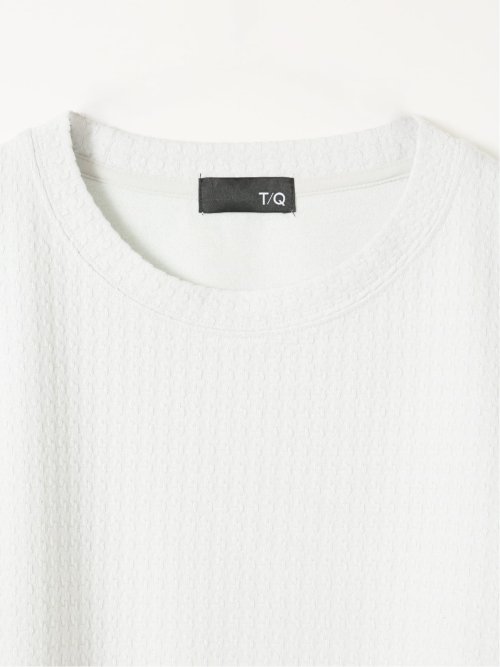 Tシャツ メンズ 長袖 ストレッチ クルーネック 綿混 千鳥格子 ジャガード