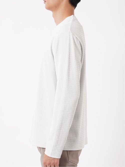 Tシャツ メンズ 長袖 ストレッチ クルーネック 綿混 千鳥格子 ジャガード