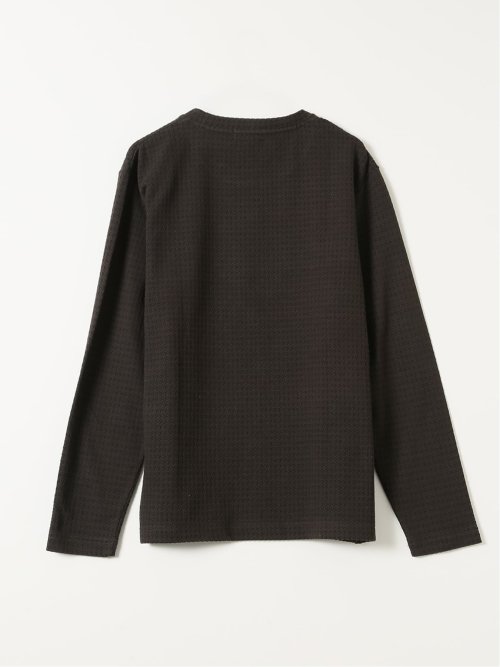 Tシャツ メンズ 長袖 ストレッチ クルーネック 綿混 千鳥格子 ジャガード