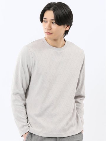 アーガイルジャガード クルーネック長袖Tシャツ