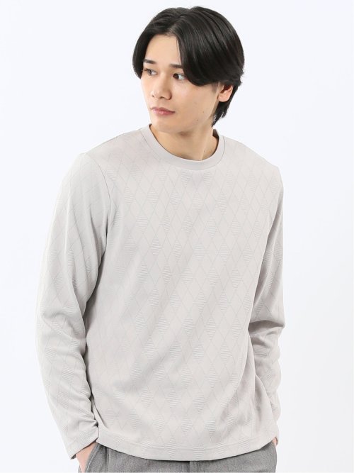 アーガイルジャガード クルーネック長袖Tシャツ