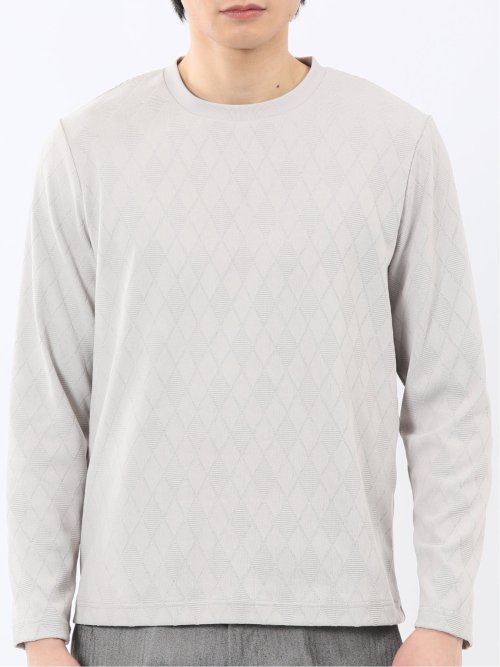 アーガイルジャガード クルーネック長袖Tシャツ