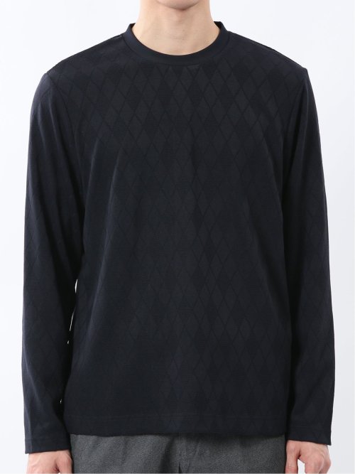 アーガイルジャガード クルーネック長袖Tシャツ