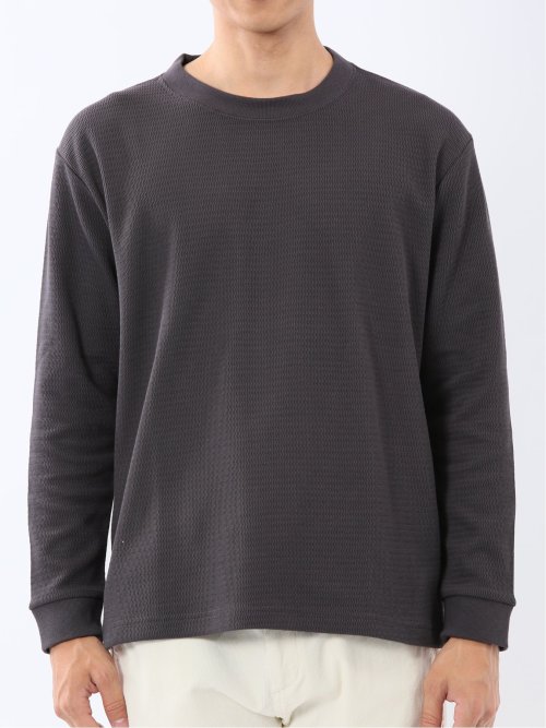 ウェーブジャガード クルーネック長袖Tシャツ