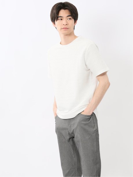ピンタックボーダー クルーネック半袖Tシャツ