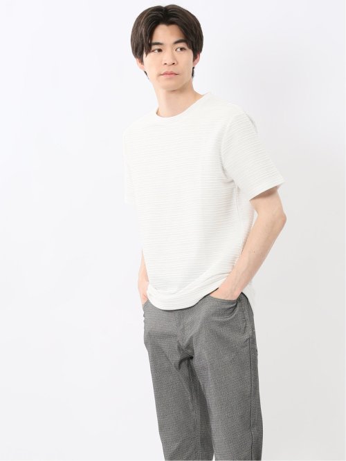 ピンタックボーダー クルーネック半袖Tシャツ