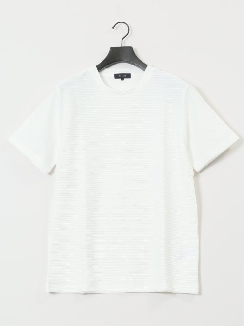 ピンタックボーダー クルーネック半袖Tシャツ