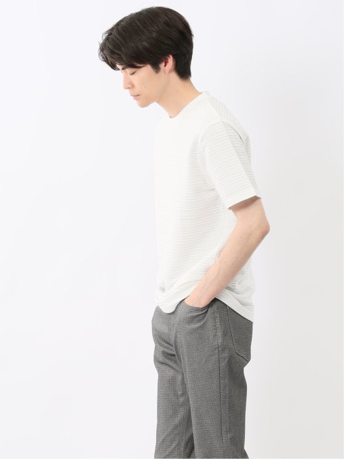 ピンタックボーダー クルーネック半袖Tシャツ