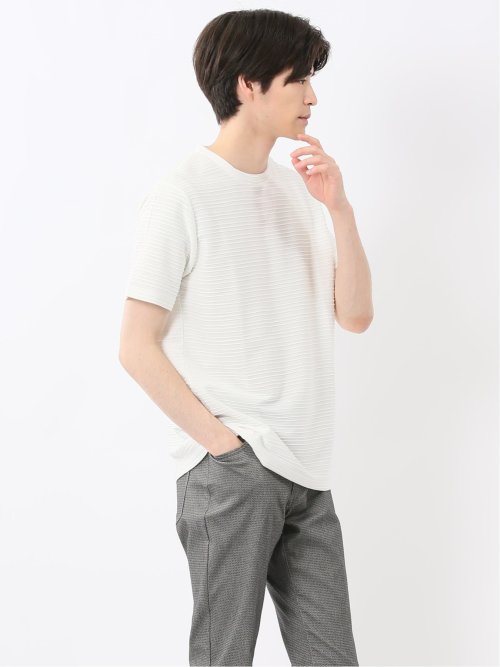 ピンタックボーダー クルーネック半袖Tシャツ