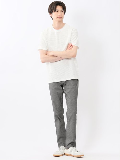 ピンタックボーダー クルーネック半袖Tシャツ