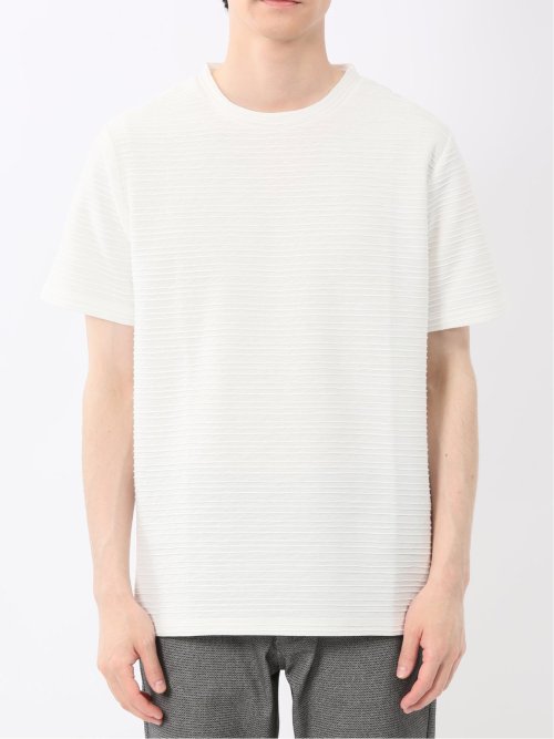 ピンタックボーダー クルーネック半袖Tシャツ