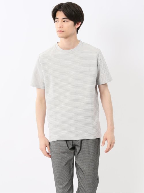 ピンタックボーダー クルーネック半袖Tシャツ