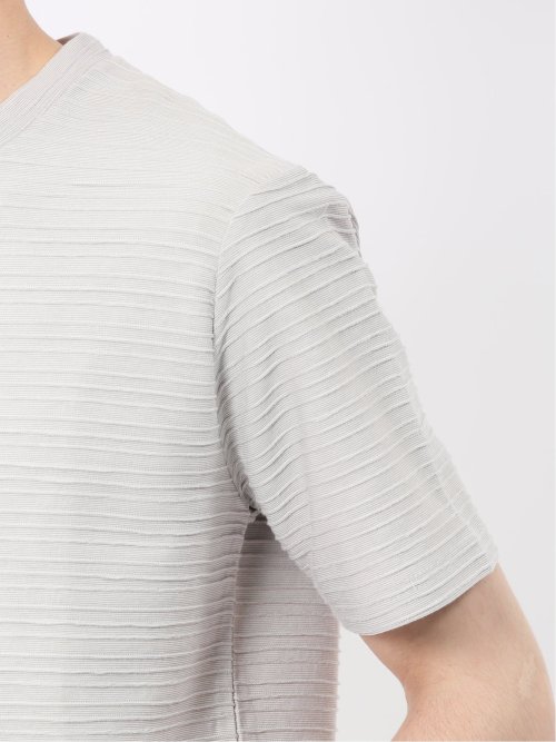 ピンタックボーダー クルーネック半袖Tシャツ