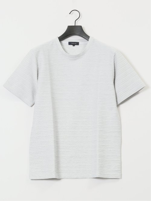 ピンタックボーダー クルーネック半袖Tシャツ