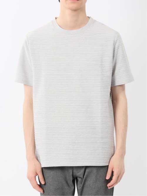 ピンタックボーダー クルーネック半袖Tシャツ