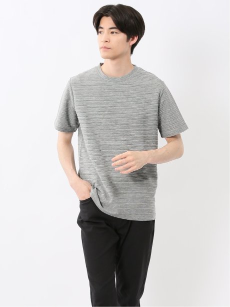 ピンタックボーダー クルーネック半袖Tシャツ