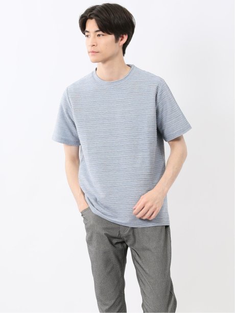 ピンタックボーダー クルーネック半袖Tシャツ
