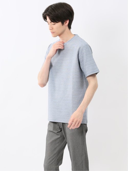 ピンタックボーダー クルーネック半袖Tシャツ