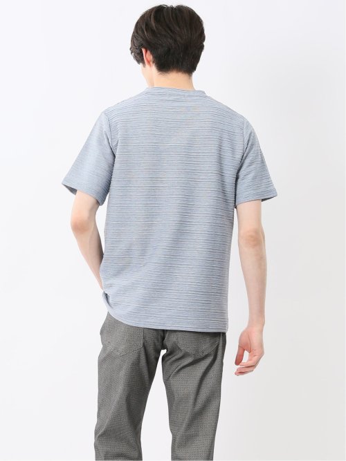 ピンタックボーダー クルーネック半袖Tシャツ