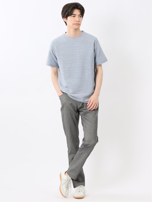 ピンタックボーダー クルーネック半袖Tシャツ