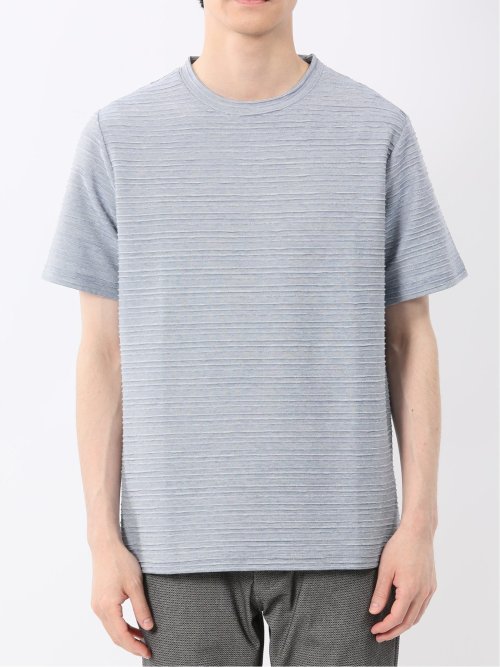 ピンタックボーダー クルーネック半袖Tシャツ