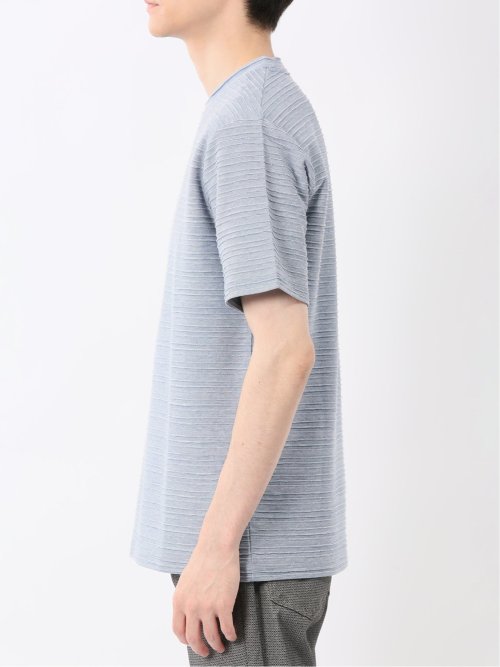 ピンタックボーダー クルーネック半袖Tシャツ