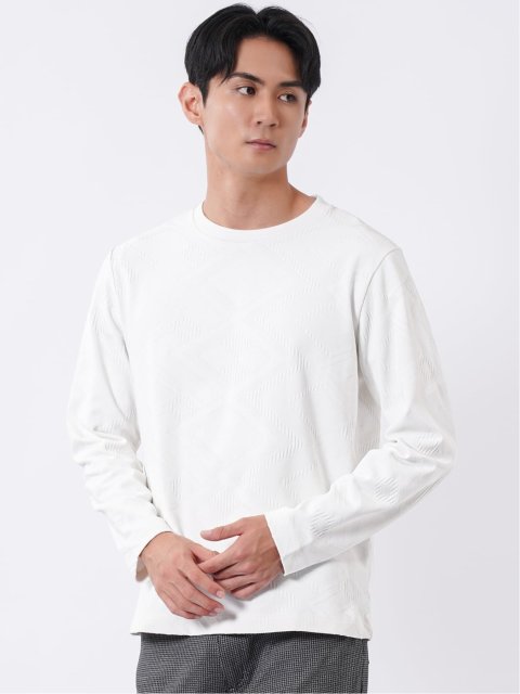 Tシャツ メンズ 長袖 クルーネック 幾何学 ジオメトリック リンクス ジャガード