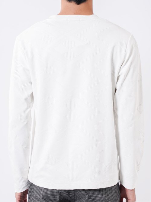 Tシャツ メンズ 長袖 クルーネック 幾何学 ジオメトリック リンクス ジャガード