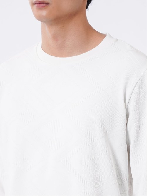 Tシャツ メンズ 長袖 クルーネック 幾何学 ジオメトリック リンクス ジャガード
