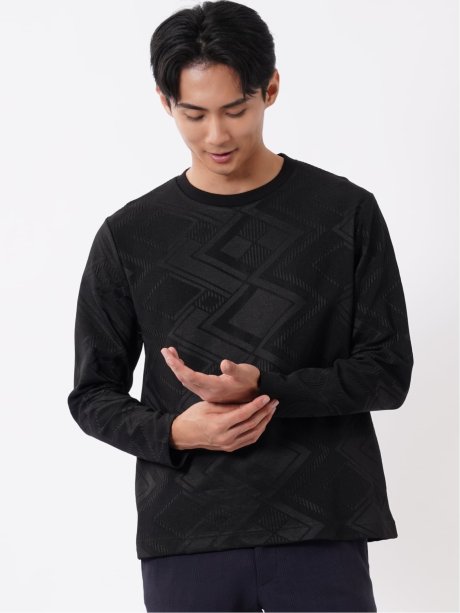 Tシャツ メンズ 長袖 クルーネック 幾何学 ジオメトリック リンクス ジャガード