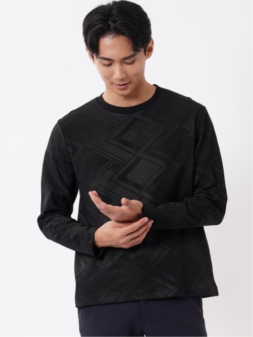 Tシャツ メンズ 長袖 クルーネック 幾何学 ジオメトリック リンクス ジャガード