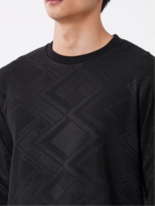 Tシャツ メンズ 長袖 クルーネック 幾何学 ジオメトリック リンクス ジャガード
