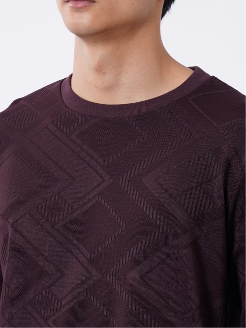 Tシャツ メンズ 長袖 クルーネック 幾何学 ジオメトリック リンクス ジャガード