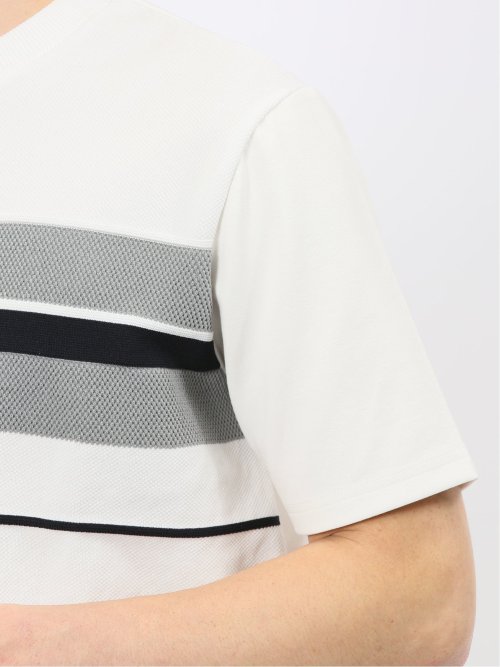 前身 ニット ボーダー 切替 クルーネック 半袖 Tシャツ