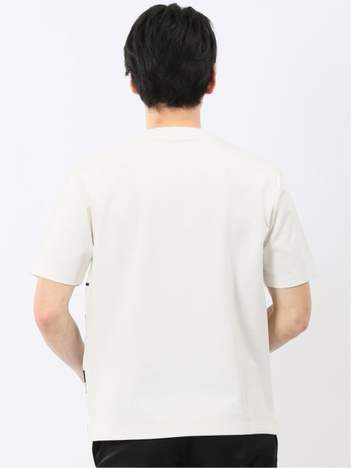 前身 ニット ボーダー 切替 クルーネック 半袖 Tシャツ