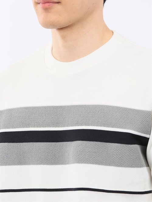 前身 ニット ボーダー 切替 クルーネック 半袖 Tシャツ