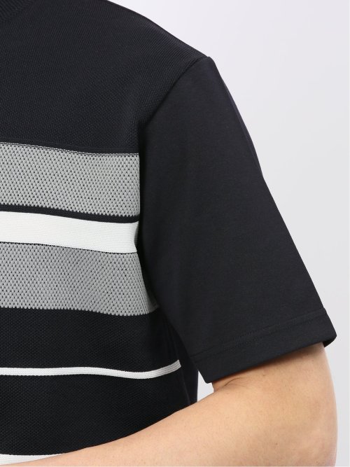 前身 ニット ボーダー 切替 クルーネック 半袖 Tシャツ