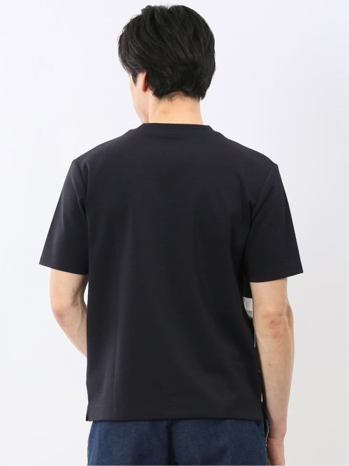 前身 ニット ボーダー 切替 クルーネック 半袖 Tシャツ