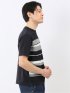 前身 ニット ボーダー 切替 クルーネック 半袖 Tシャツ