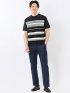 前身 ニット ボーダー 切替 クルーネック 半袖 Tシャツ