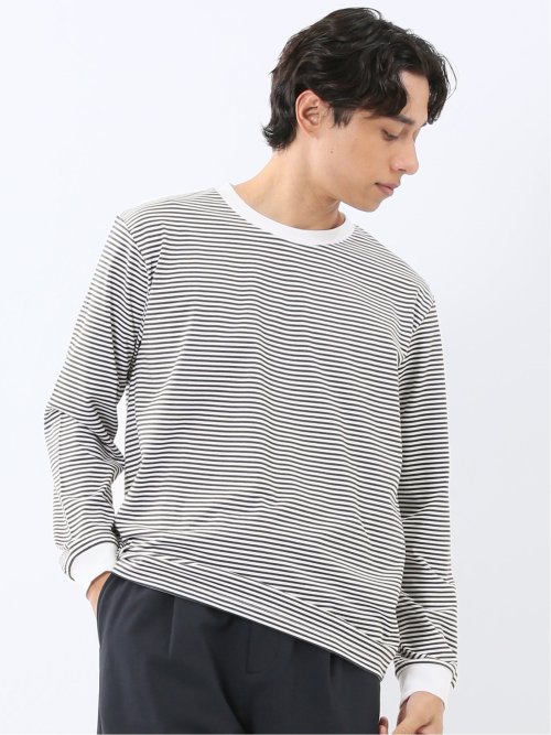マルチボーダー クルーネック長袖Tシャツ(M 01白): トップス | TAKA-Q