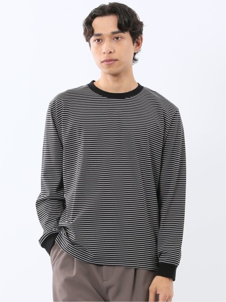 マルチボーダー クルーネック長袖Tシャツ