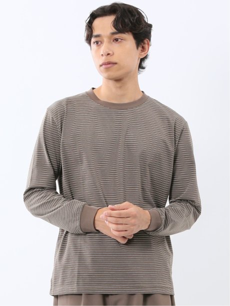 マルチボーダー クルーネック長袖Tシャツ