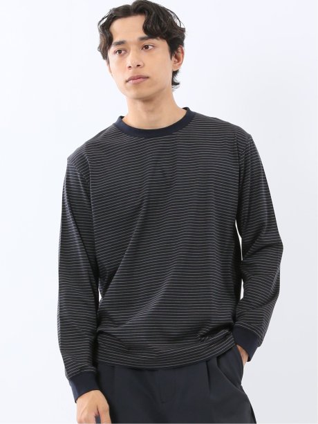 マルチボーダー クルーネック長袖Tシャツ