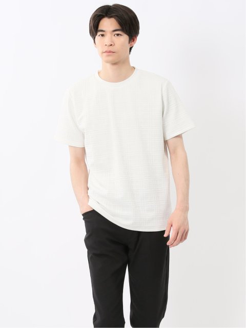 ふくれチェックジャガード クルーネック半袖Tシャツ