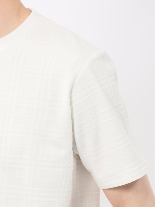 ふくれチェックジャガード クルーネック半袖Tシャツ